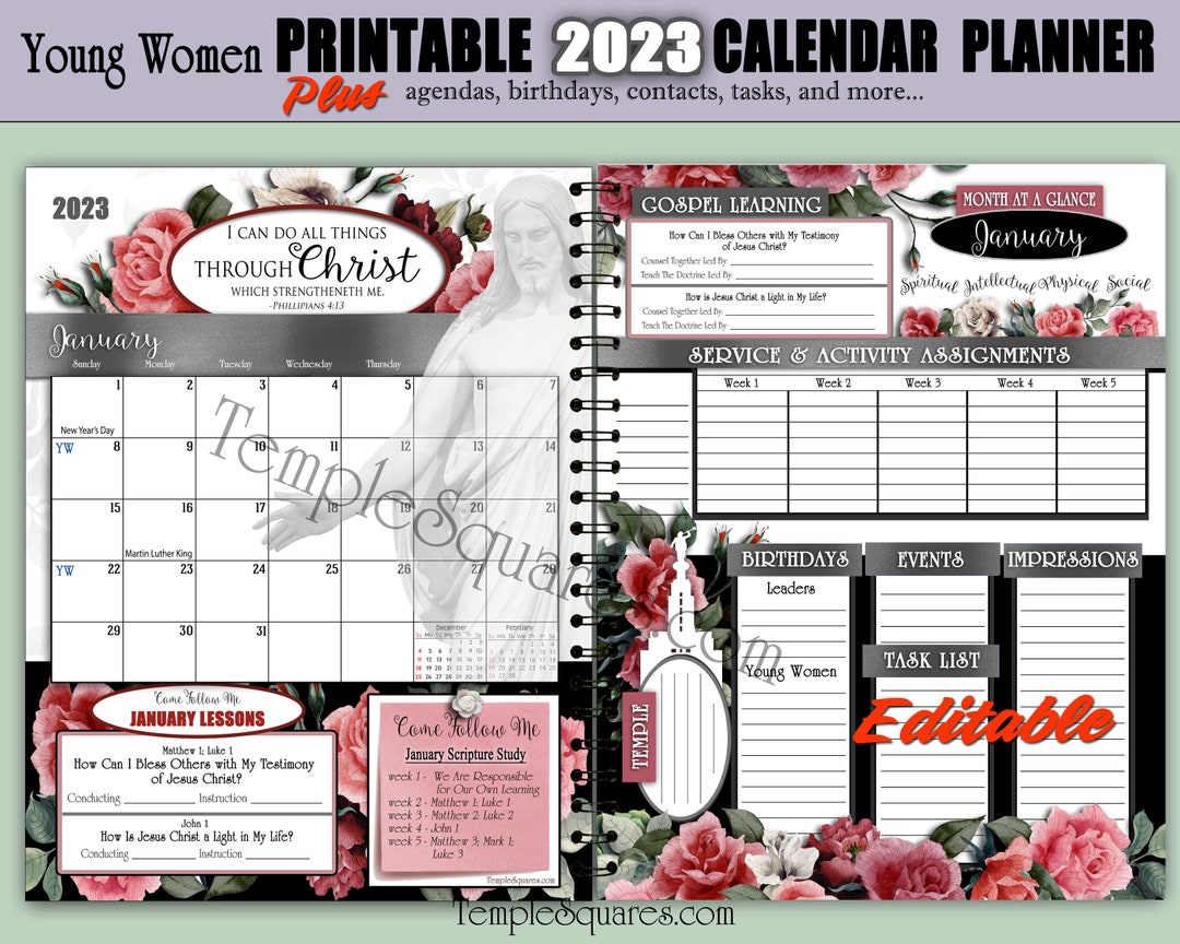 Editable PDF YW Presidency and Class Calendar Planner Agendas Etsy
