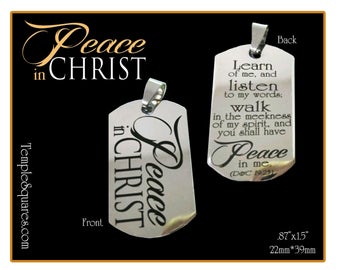Pack of 5 Peace In Christ YW Young Women Jewelry Pendant Necklace Charms Thick stainless steel dog tag shape Birthday or missionary gift