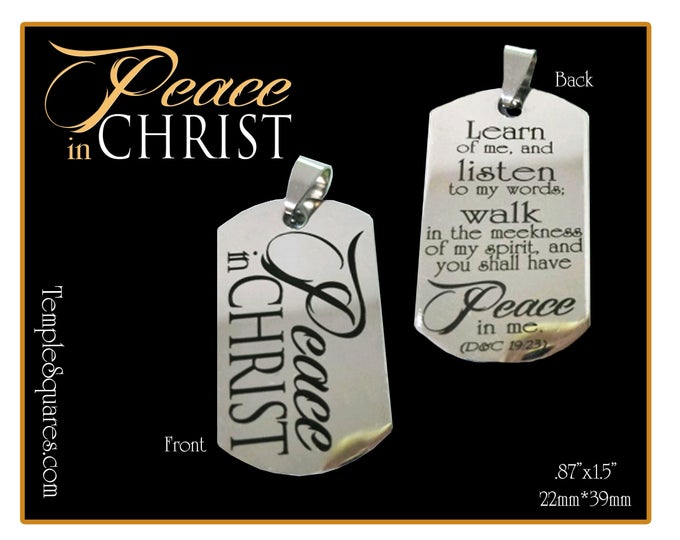 Pack of 5 Peace In Christ YW Young Women Jewelry Pendant Necklace Charms Thick stainless steel dog tag shape Birthday or missionary gift