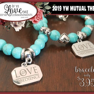Charm Bracelet YW Young Women Theme Love & Obedience LDS Jewelry Stone Turquoise Beads New Beginnings Christmas Birthday gifts Scripture