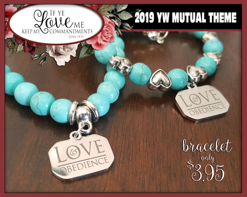 WHOLESALE Charm Bracelet YW 2019 Love /& Obedience Young Women LDS Mutual Theme Jewelry TurquoisE New Beginnings Christmas Birthday gift