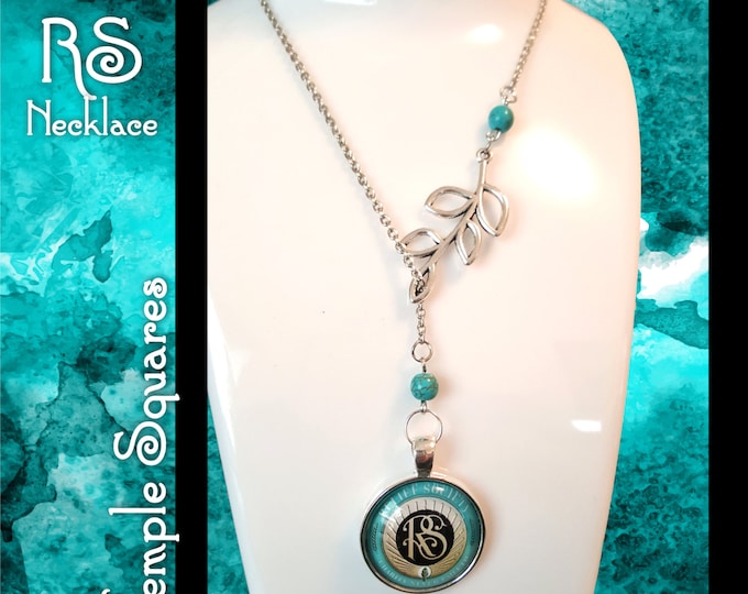 Symbolic RS Necklace for LDS Women. Charms representing Laurel and Relief Society, Silver Turquoise Beads Jewelry missionary birthday gift