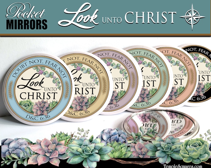 Look Unto Christ Pocket Mirror for 2025 Young Women Theme  with Optional Scripture Tracking Bookmark for Christmas Birthday Come Follow Me