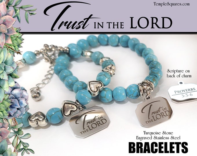 Charm Bracelet YW Trust in the Lord Young Women Theme Jewelry Natural Stone Turquoise Christmas Birthday gifts Come Follow Me