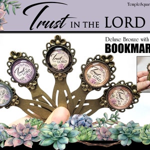 Trust in the Lord 2022 YW Youth Theme Bronze Metal Floral Bookmark with Glass Dome Plus Scripture Tracking Bookmark Come Follow Me Study image 1