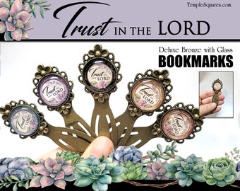 Trust in the Lord 2022 YW Youth Theme Bronze Metal Floral Bookmark with Glass Dome Plus Scripture Tracking Bookmark Come Follow Me Study