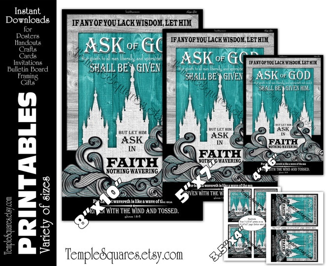 Printable Posters LDS YW Young Women Mutual Theme Ask of God Ask in Faith 4 sizes Temple Art Presidency Handouts Crafts Activities