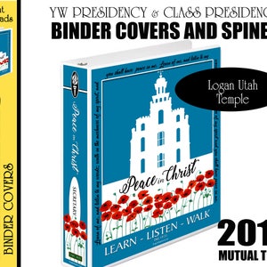 Carpeta imprimible para la presidencia y las presidencias de clase de la YW Cubre Logan Utah Temple Silhouette 2018 Paz mutua en Cristo para planificadores de calendarios