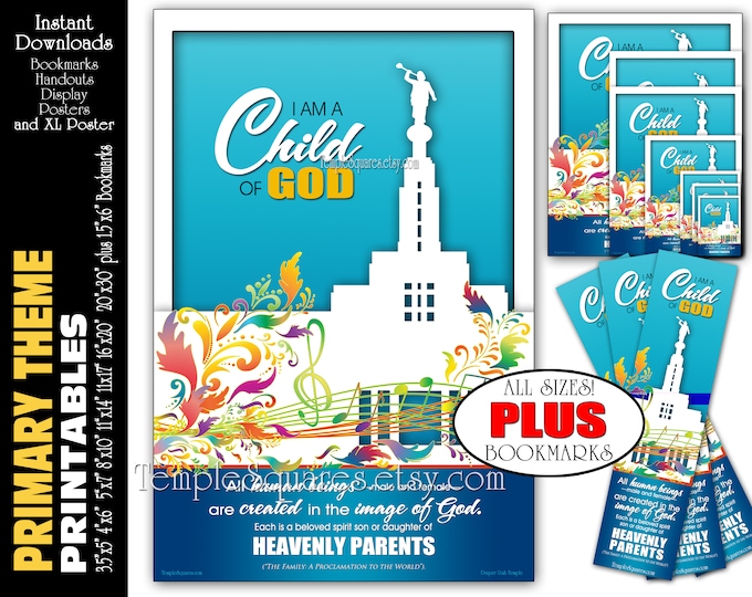 I Am A Child Of God Primary Theme Printable Poster Bundle Handouts Plus Bookmarks Instant Download Come Follow Me LDS Youth YW FHE