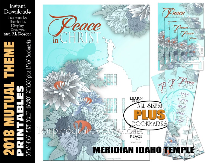 Temple Theme LDS YW Peace in Christ Peace in me D&C 19:23 Printable Posters Bookmarks Instant Download Meridian Idaho Temple LDS