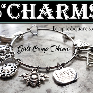 Girls Camp Charms for Bracelets YW LDS lantern compass tree owl backpack hiking shoe bow arrow Come Follow Me Young Women