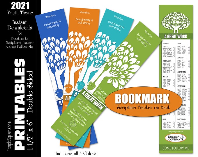 Printable Bookmarks 2021 Youth Theme A Great Work Scripture Tracker on Back YW YM Young Women Young Men Primary Gifts Relief Society