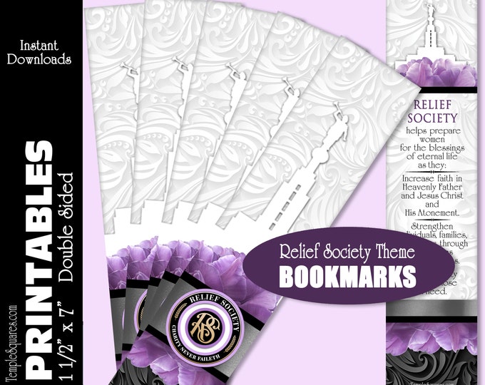 Printable Bookmarks Relief Society Theme Charity Never Faileth. Two sided with RS emblem logo and Purpose Statement. Instant Download