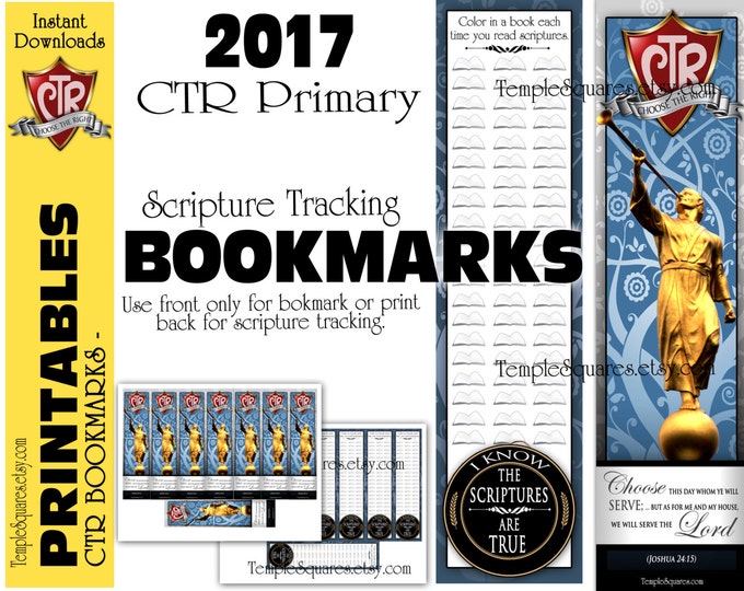 Printable CTR Primary Bookmark Choose The Right Scripture Tracker - Bookmark on Front - Track your scripture reading on back.