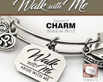 Engraved Stainless Steel Charms for bracelets. YW 2026 Walk with Me Moses 6:34 Single Charm or Packaged with Bookmark.