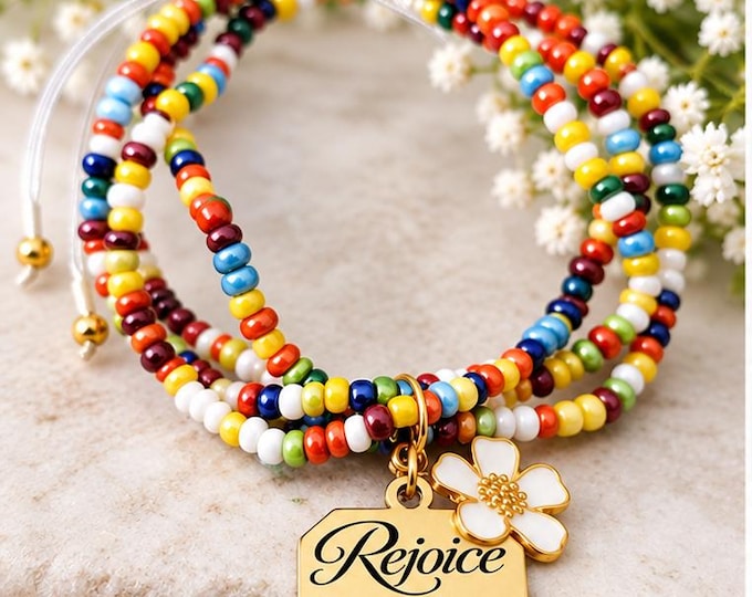2027 Rejoice in Christ Colorful Beaded Bracelet with Stainless Steel Engraved Charm. 2027 YW Young Women Theme Jewelry Birthday Girls Camp