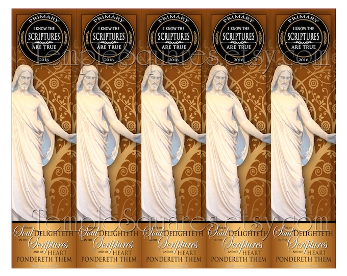 PRINTABLES Bookmarks Primary 2016 Theme Tree of Life Style "I Know The Scriptures Are True" 2 sizes Gold and Black