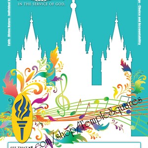 Imprimible 4 grandes tamaños de póster enmarcadas YW 2015 Tema Embarcar en el servicio de Dios Colorido Serie archivos digitales
