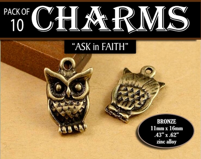 Owl Charms - YW Ask of God Ask in Faith Mutual Theme Pack of 10 Charms diy Jewelry Findings for Necklaces, Bracelets LDS Craft Supplies