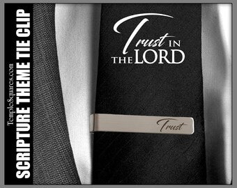 Trust in the Lord Tie Bar Clip YM Young Men Youth Theme Engraved Stainless Steel Priesthood Gift Missionary Christmas Birthday Primary