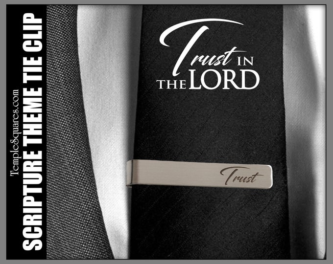 Trust in the Lord Tie Bar Clip YM Young Men Youth Theme Engraved Stainless Steel Priesthood Gift Missionary Christmas Birthday Primary