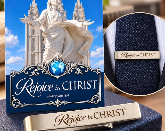 Rejoice in Christ - Tie Bar YM Young Men 2027 Youth Theme Engraved Stainless Steel Gifts Priesthood Preview Christmas Gift Tie Clip