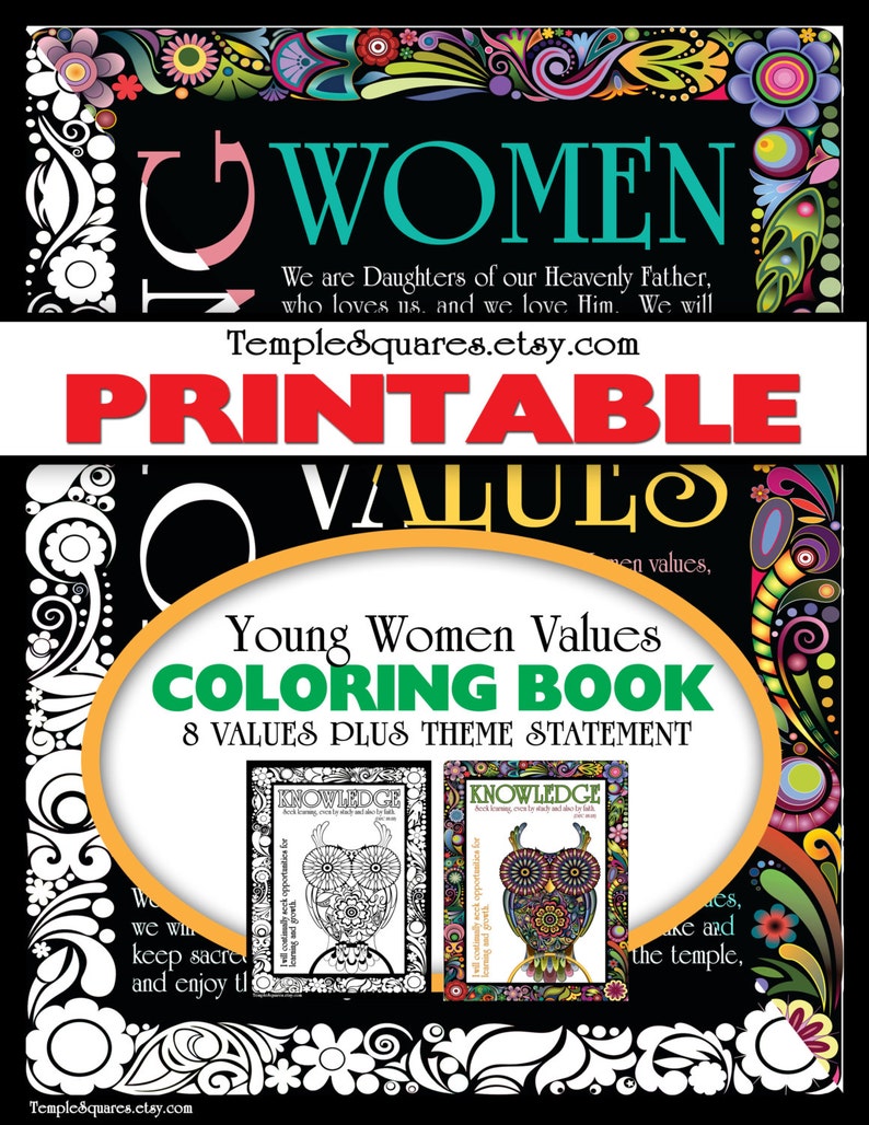 Printable Adult Coloring Book. LDS YW Young Women Values Theme - Etsy