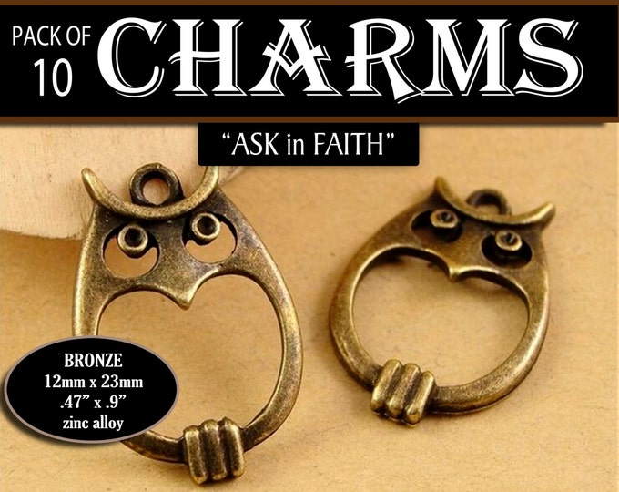 Owl Charms - YW Ask of God Ask in Faith Mutual Theme Pack of 10 Charms diy Jewelry Findings for Necklaces, Bracelets LDS Craft Supplies