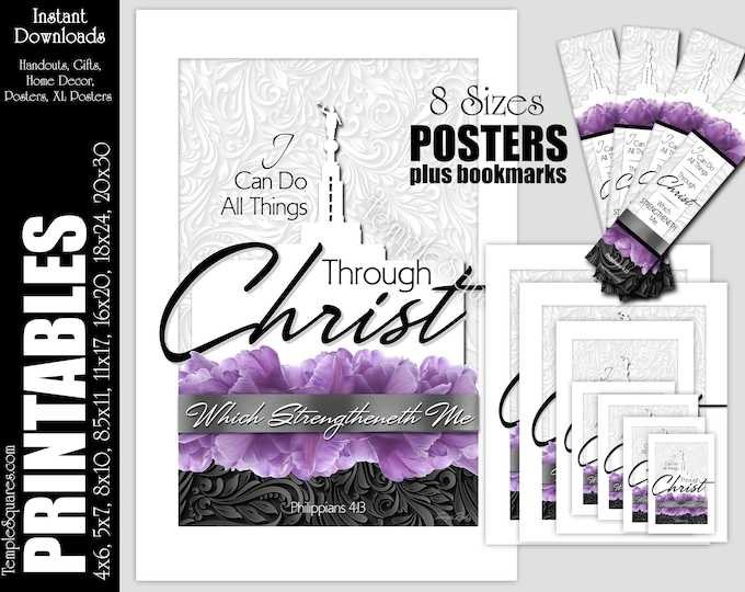 2023 "I Can Do All Things Through Christ" YW Young Women Theme Printable Poster Bundle Plus Scripture Tracking Bookmarks Instant Download