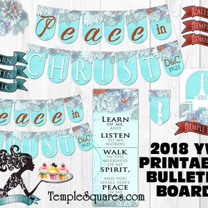 Bedruckbare Bulletin Board Elements 2018 Mutual Theme YW Peace In Christ Young Women LDS Birthdays Temple Trips DIY