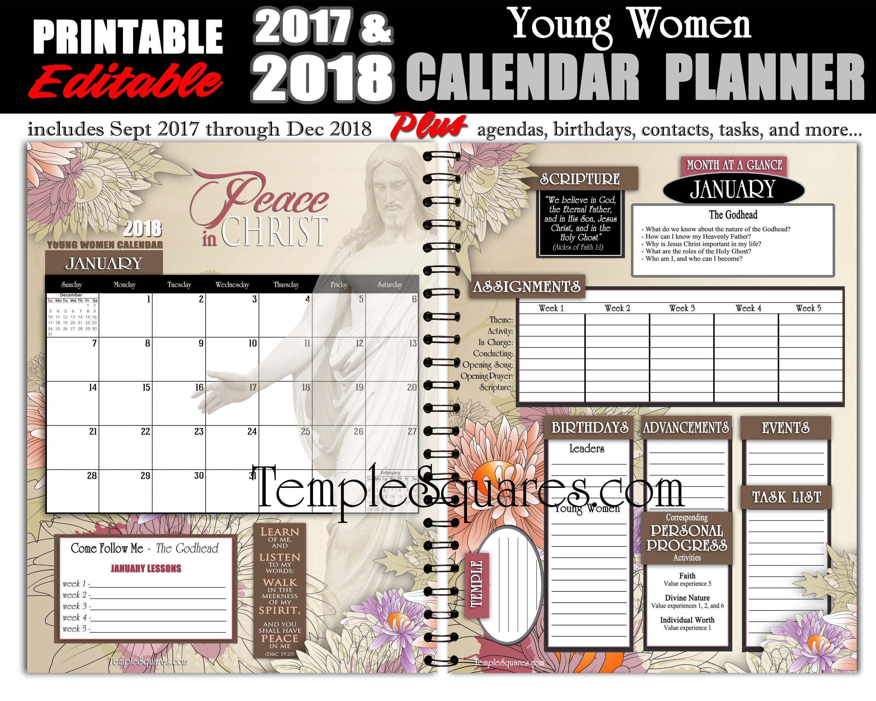 Editable Yw Presidency Calendar Planner 2018 Peace In Christ Gallery Photo