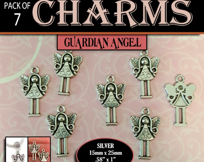 Pack of 7 Silver Jewelry Charms Guardian Angel for YW LDS Craft Supplies DIY bracelets, Press Forward, Relief Society, Super Saturdays