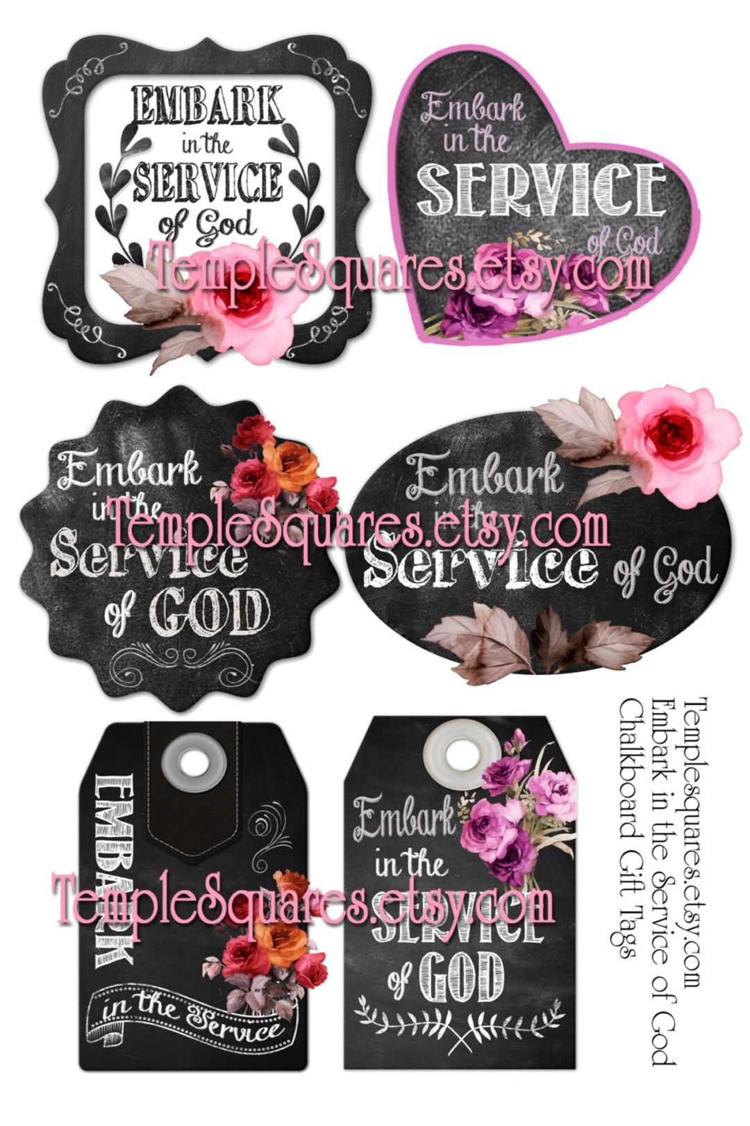 Printable Digital Files for Chalkboard and Roses Style Gift Tags or ...