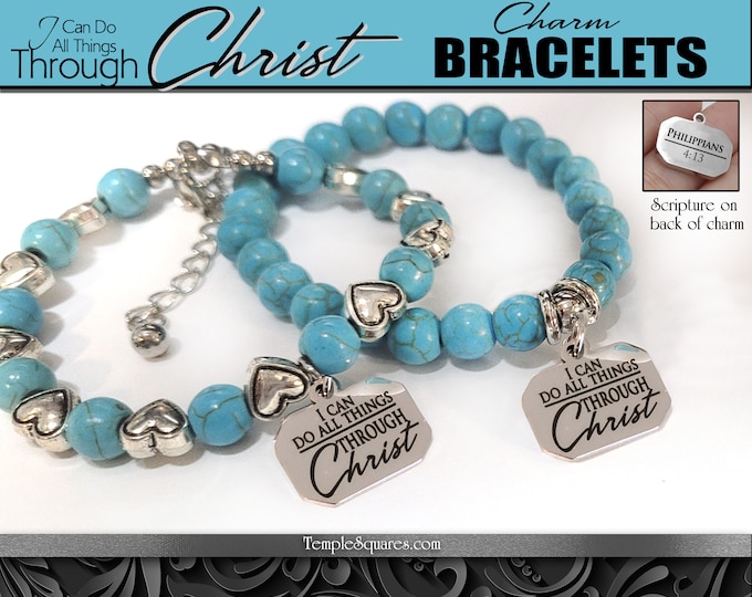 Charm Bracelet YW 2023 I Can Do All Things Through Christ Young Women Theme Jewelry Natural Stone Turquoise Christmas Birthday gifts