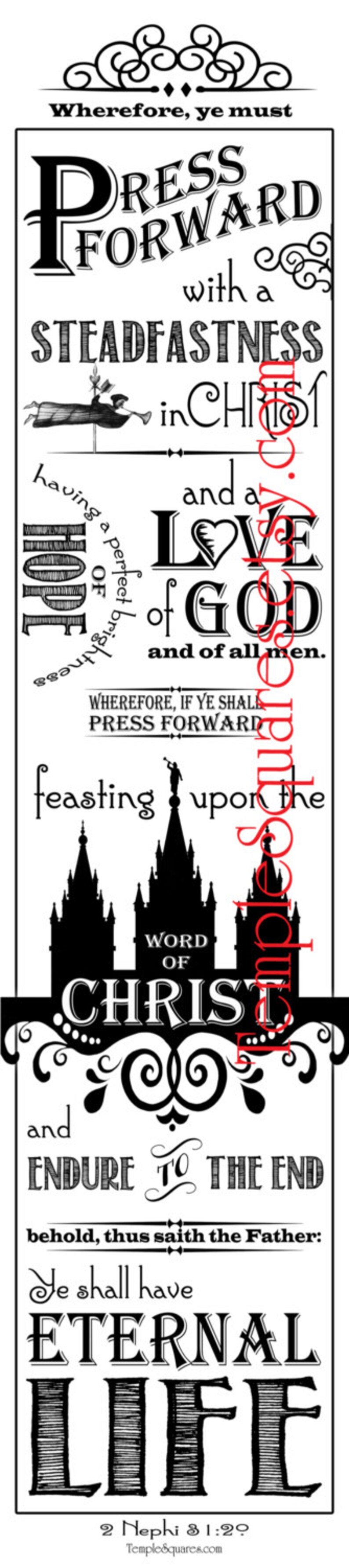 PRINTABLES Bookmarks LDS YW Young Women Chalkboard Subway Art style Press Forward with a Steadfastness in Christ 2 Nephi 31:20 image 2