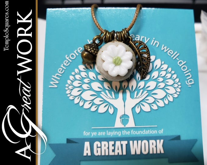 YW A Great Work YW Theme Natural Ceramic Adjustable Necklace Young Women Jewelry Charms Missionary gift New Beginnings Christmas LDS