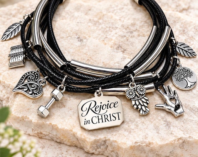 2027 Rejoice in Christ Multi Strand Charm Bracelet with Stainless Steel Engraved Charm. YW Young Women Theme Jewelry Birthday Girls Camp