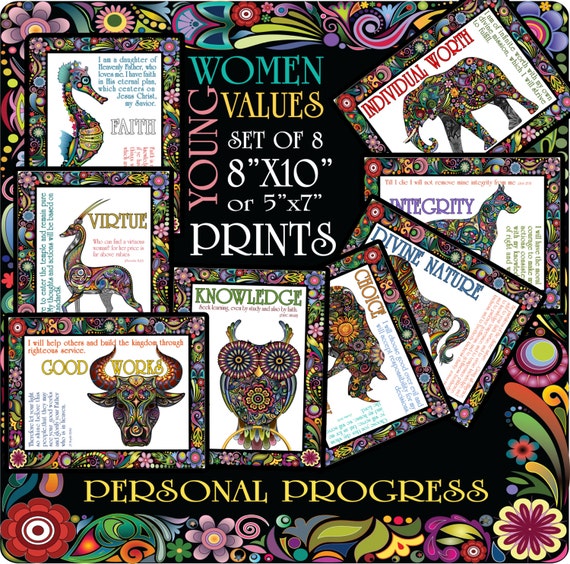 Set of 8 YW Values Prints 8x10 or 5x7 Etsy