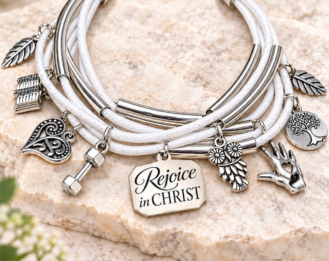 2027 Rejoice in Christ Multi Strand Charm Bracelet with Stainless Steel Engraved Charm. YW Young Women Theme Jewelry Birthday Girls Camp