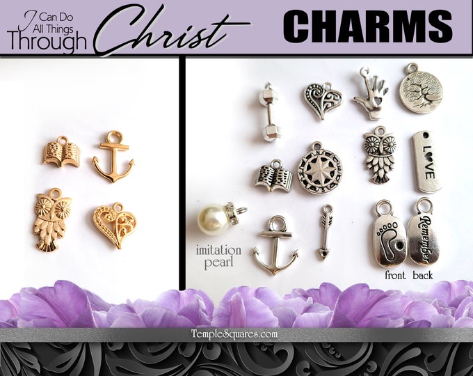 Pack of 10 Charms for the 2023 YW Young Women Theme "I Can Do All Things Through Christ" for charm bracelets, necklaces or zipper pulls.