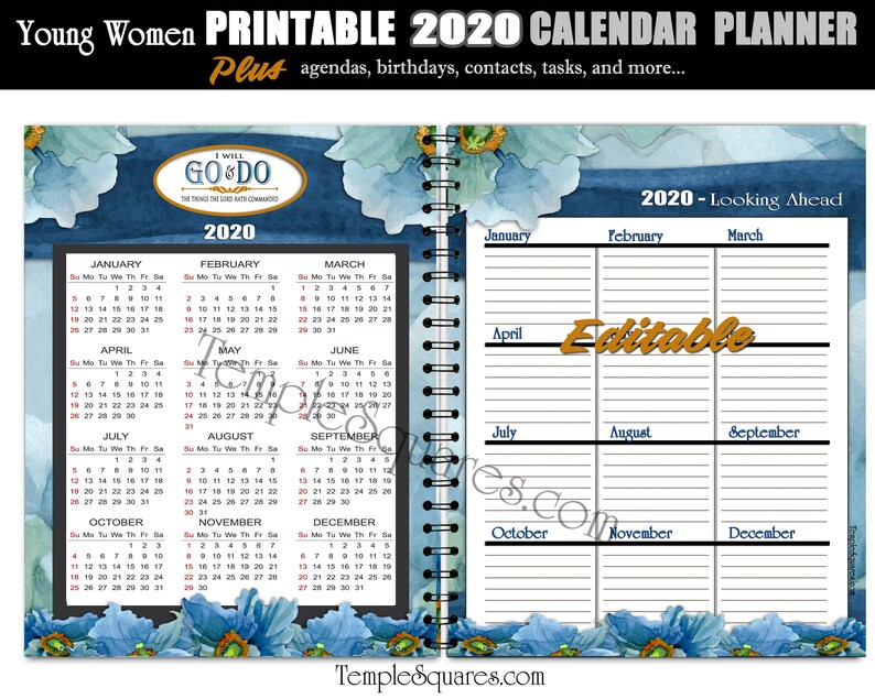Editable PDF YW Presidency Calendar Planner Agendas Cover 2020 Etsy