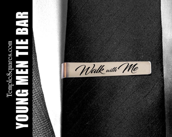 Pre Order - Walk with Me - Tie Bar YM Young Men 2026 Youth Theme Engraved Stainless Steel Father's Day Gifts Priesthood Preview Christmas