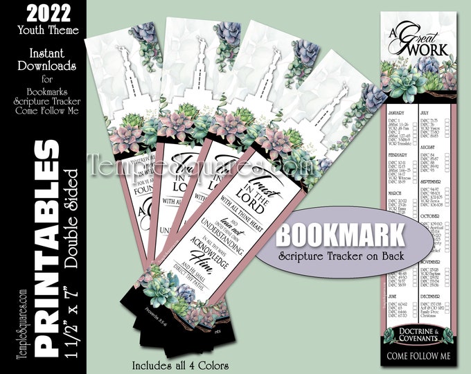 Printable Bookmarks 2022 Youth Theme Trust in the Lord Scripture Tracker Come Follow Me YW YM Young Women Young Men Succulents Old Testament