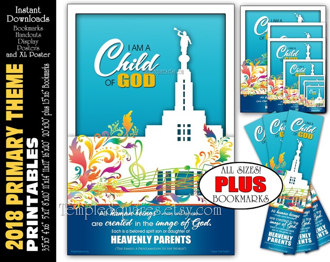 I Am A Child Of God Primary Theme Printable Poster Bundle Handouts Plus Bookmarks Instant Download Temple Art Decor LDS Presidency