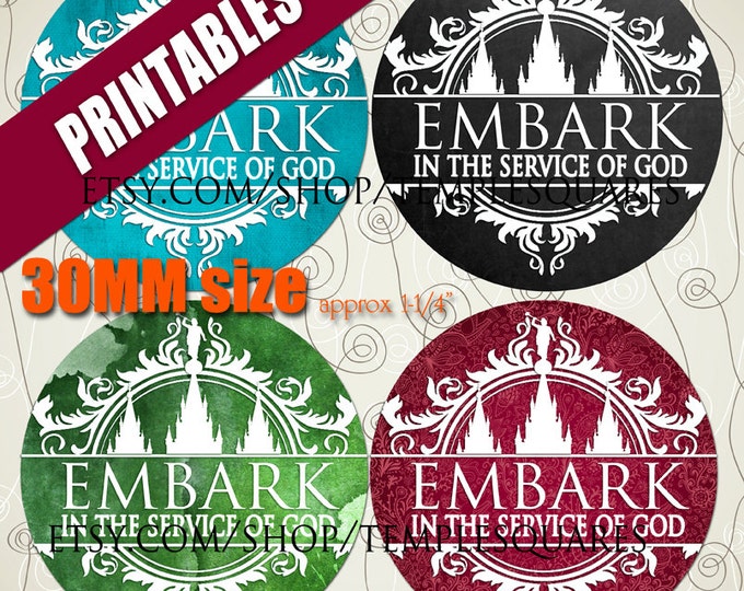 Printable Digital Files. Variety of designs on 30mm approx 1 1/4" circles LDS Mutual YW Young Women 2015 Theme Embark in the Service of God