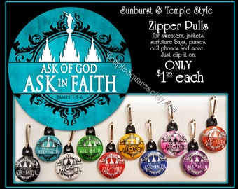 Zipper Pulls Ask of God Ask in Faith YW Mutual Theme Birthdays, Baptism, Great to be Eight, Missionaries Gifts YW Scripture Bag