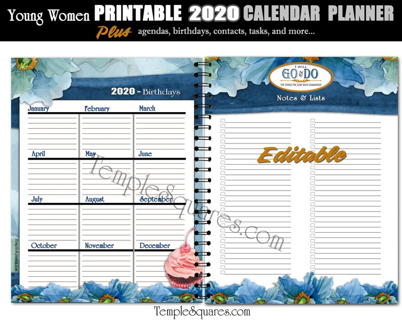 Editable PDF YW Presidency Calendar Planner Agendas Cover 2020 Etsy