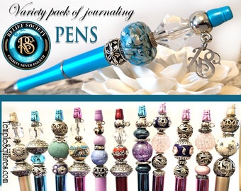 Relief Society Decorative Beaded Pens with Stainless Steel RS Charm