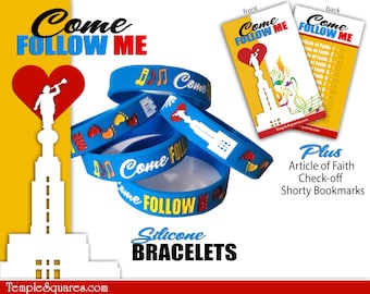Colorful Silicone Children's Wristband Bracelets. "Come Follow Me" Primary and Youth Theme Gift