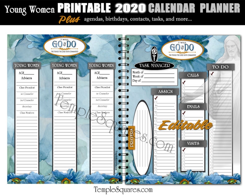 Editable PDF YW Presidency Calendar Planner Agendas Cover 2020 Etsy
